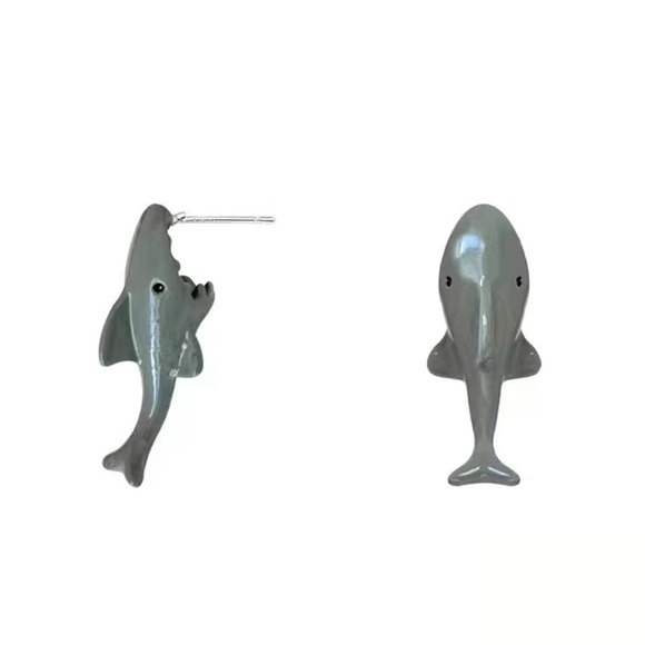Jewelry - Small Shark Biting Ears Cute Funny Design| Earring Art Stud Jewelry Gift